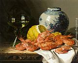 Delft Canvas Paintings - Still Life with Prawns and a Delft Pot